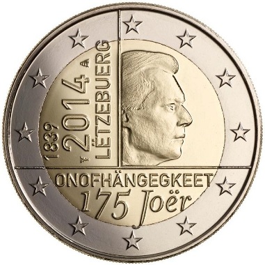 Lussemburgo 2 euro 175° anniversario indipendenza 2014